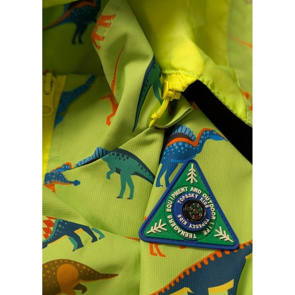 Topsky Kids Dinosaur Rain Jacket Green Hooded Windbreaker Waterproof Boys Girls - Picture 3 of 9